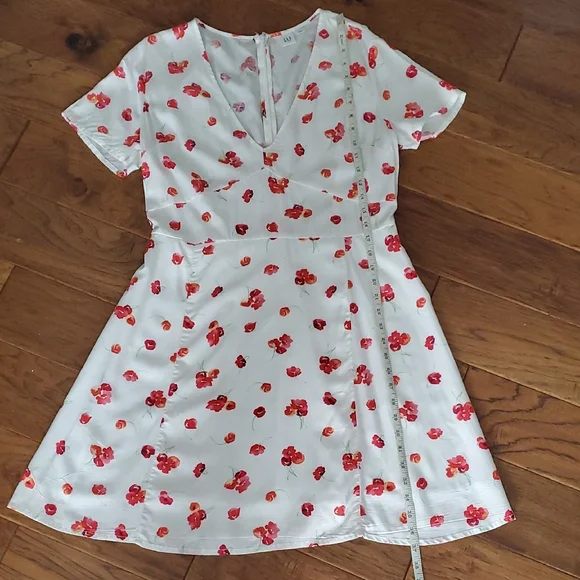 NWT GAP White and Red Poppy Short Sleeve Floral Dress Size 12 - Picture 4 of 11